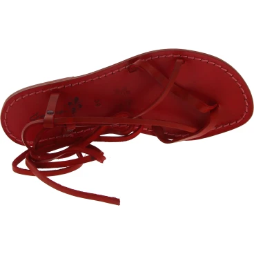 Flache Riemchensandalen aus rotem Leder handgefertigt in Italien