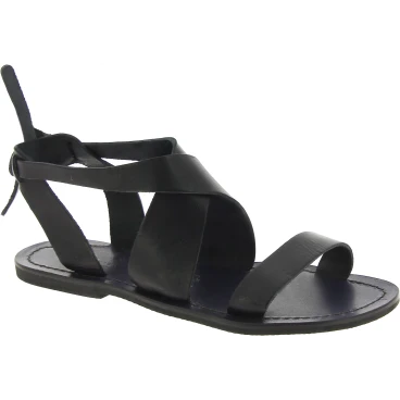 Schwarze Ledersandalen für Damen, handgefertigt in Italien