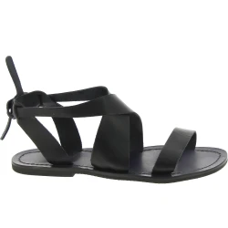 Sandales femme en cuir noir fabriquées à la main en Italie