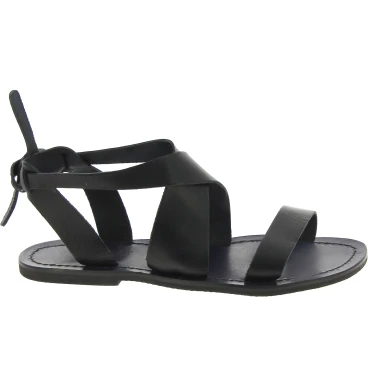 Schwarze Ledersandalen für Damen, handgefertigt in Italien