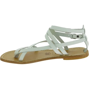 Sandales spartiates en cuir blanc pour femme - Fabriquées à la main en Italie