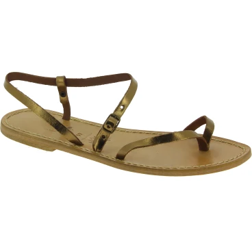 Sandali infradito da donna in pelle color bronzo - Fatti a mano in Italia