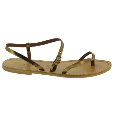 Sandali infradito da donna in pelle color bronzo - Fatti a mano in Italia