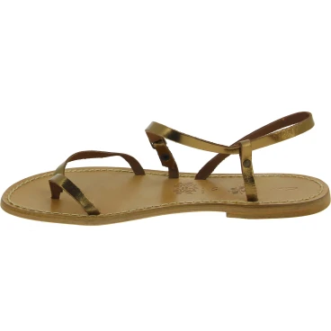 Sandali infradito da donna in pelle color bronzo - Fatti a mano in Italia
