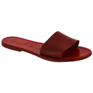 Sandales à enfiler en cuir rouge pour femme - Fabriquées à la main en Italie