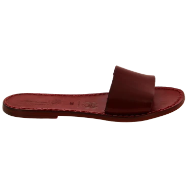 Women's Red Leather Slide Sandals - Handmade in Italy