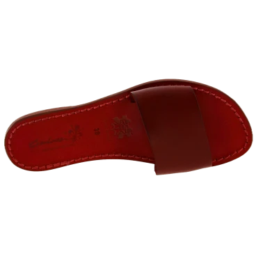 Women's Red Leather Slide Sandals - Handmade in Italy
