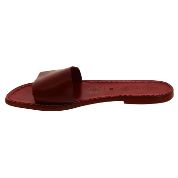 Women's Red Leather Slide Sandals - Handmade in Italy