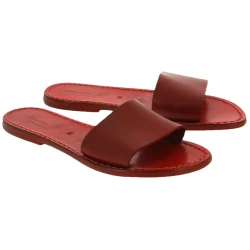 Women's Red Leather Slide Sandals - Handmade in Italy