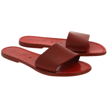 Sandales à enfiler en cuir rouge pour femme - Fabriquées à la main en Italie