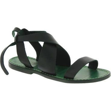 Grün Ledersandalen für Damen, handgefertigt in Italien