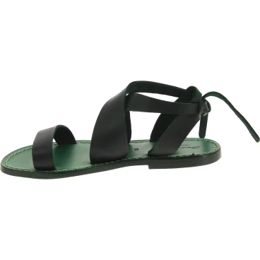 Grün Ledersandalen für Damen, handgefertigt in Italien