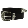 Western schwarze Ledergürtel mit eingraviertem Silberfarbene Metallschnalle