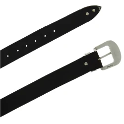 Cintura western in pelle marrone scuro con fibbia argentata in metallo