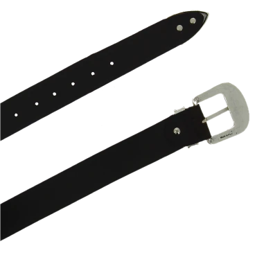 Cintura western in pelle marrone scuro con fibbia argentata in metallo