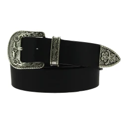 Ceinture western en cuir marron foncé avec boucle argentée gravé