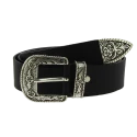 Cintura western in pelle marrone scuro con fibbia argentata in metallo