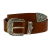 Tan leather western belt with silver metal buckle engraved