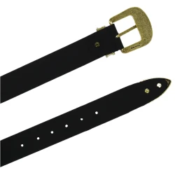 Ceinture western en cuir noir avec boucle bronzé gravé