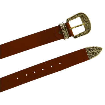 Ceinture western en cuir marron avec boucle bronzé gravé