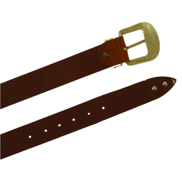 Ceinture western en cuir marron avec boucle bronzé gravé
