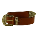 Ceinture western en cuir marron avec boucle bronzé gravé