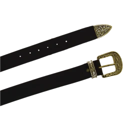 Ceinture western en cuir marron foncé avec boucle bronzé gravé