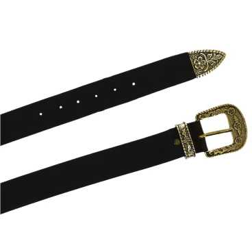 Ceinture western en cuir marron foncé avec boucle bronzé gravé