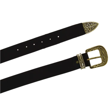 Cintura western in pelle marrone scuro con fibbia bronzo in metallo
