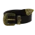 Dark brown leather western belt with bronze metal buckle engraved