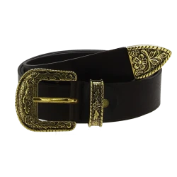 Ceinture western en cuir marron foncé avec boucle bronzé gravé