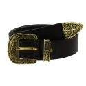 Ceinture western en cuir marron foncé avec boucle bronzé gravé