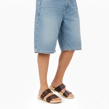 Sabots hommes avec double bande réglable en cuir marron foncé