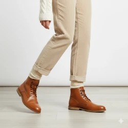Stivaletti da donna in pelle color cuoio fatte a mano in Italia