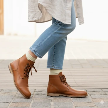 Women's tan leather ankle boots handmade in Italy