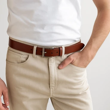 Vegetable tanned leather belt with classic metal buckle
