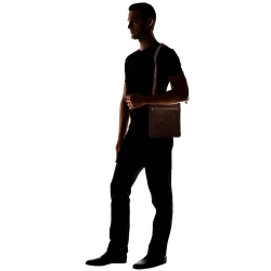 Sac Besace en cuir marron foncé de vachette véritable fabriqué main en Italie