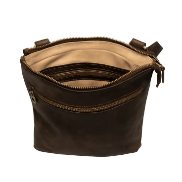 Satchel bag in genuine dark brown calf leather handmade in Italy