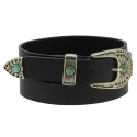 Ceinture femme en cuir noir de 2,5 cm avec boucle et embout en métal gravés