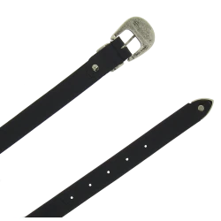 Ceinture femme en cuir noir de 2,5 cm avec boucle et embout en métal gravés