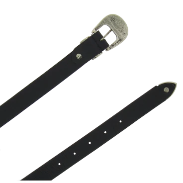 Cintura 2,5 cm donna in pelle nera con fibbia e puntale in metallo inciso
