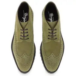Men's olive suede brogue ankle boot with rubber lug sole