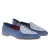 Men's blue suede loafer with woven herringbone textile apron