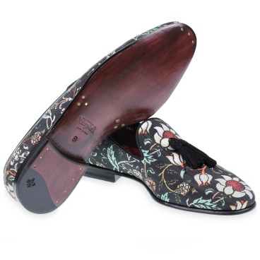 Men's floral Venetian loafer with black tassels