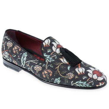 Herren Slipper mit dunklem Blumenmuster und Quasten