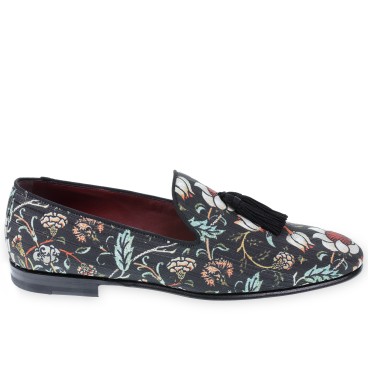 Men's floral Venetian loafer with black tassels