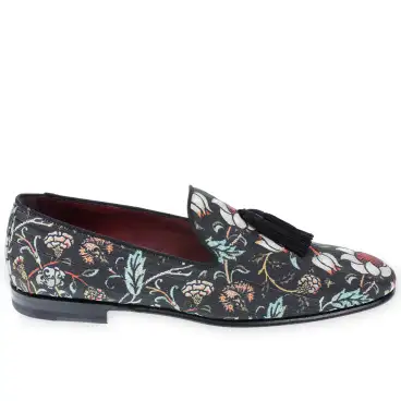 Mocasín veneciano hombre en tejido floral con borlas