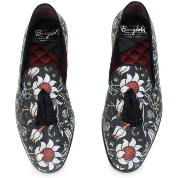 Men's floral Venetian loafer with black tassels