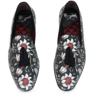 Mocasín veneciano hombre en tejido floral con borlas