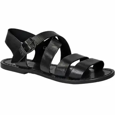 Black leather Franciscan sandals for women with ankle strap